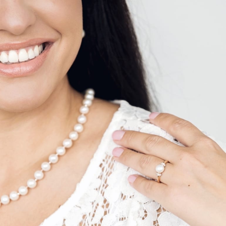 14ct Rose And White Gold Ring With A Cultivated Pearl And Cubic Zirconia