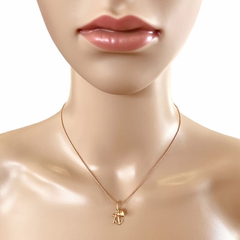 14ct Rose Gold Pendant - Cross, Anchor & Heart