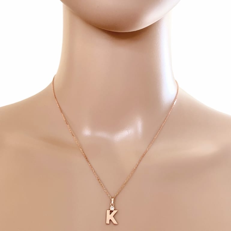 375 raudono aukso vėrinys su cirkoniu - Inicialas K