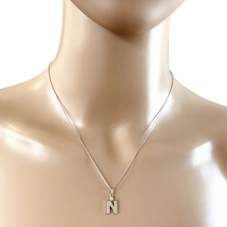 9ct White Gold Necklace With Cubic Zirconia - Initial N