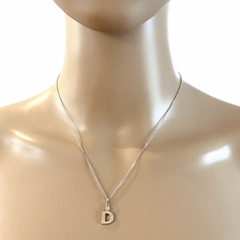 9ct White Gold Necklace With Cubic Zirconia - Initial D
