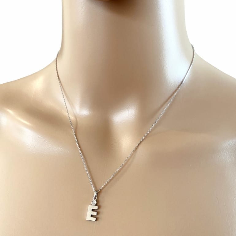 9ct White Gold Necklace With Cubic Zirconia - Initial E
