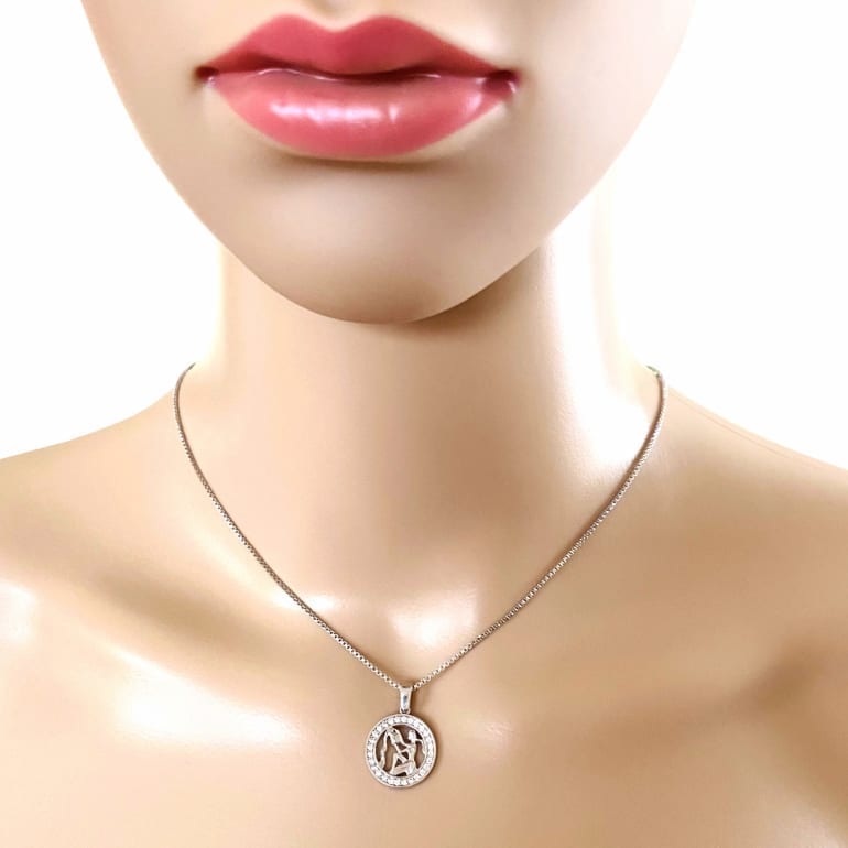 Sterling Silver Pendant With Cubic Zirconia - Aquarius
