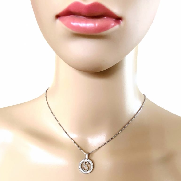 Sterling Silver Pendant With Cubic Zirconia - Initial S