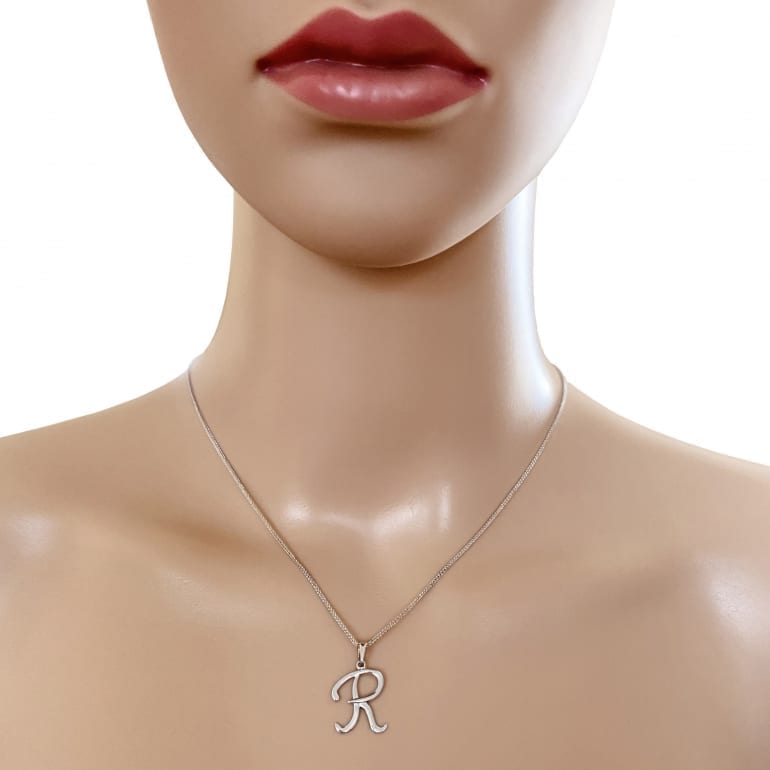 9ct White Gold Pendant - Initial R