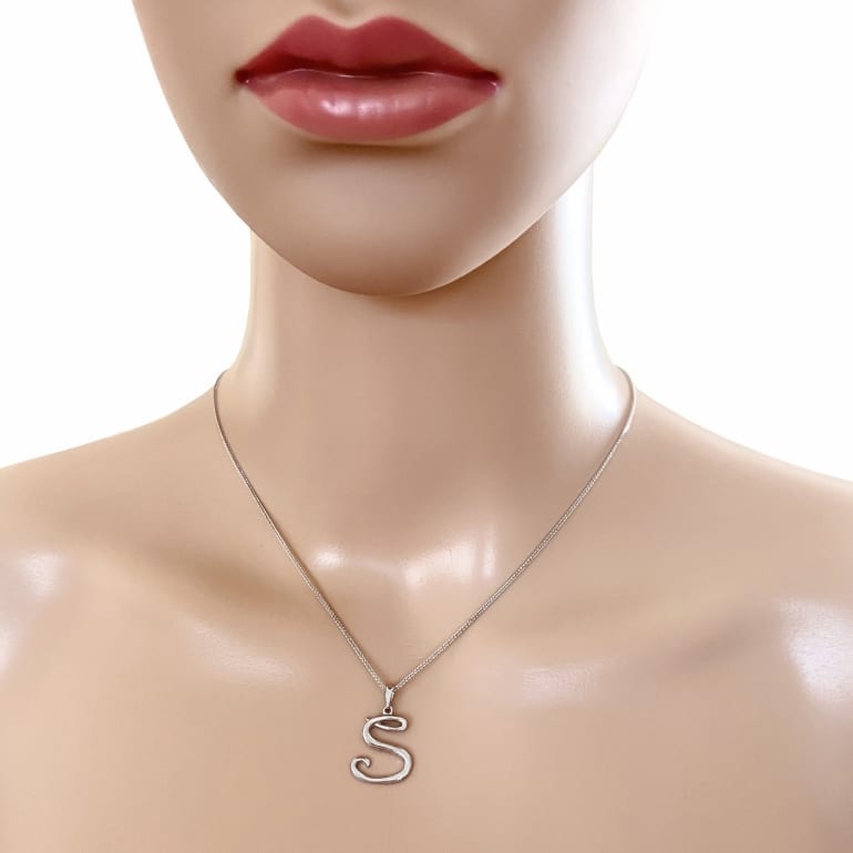 9ct White Gold Pendant - Initial S