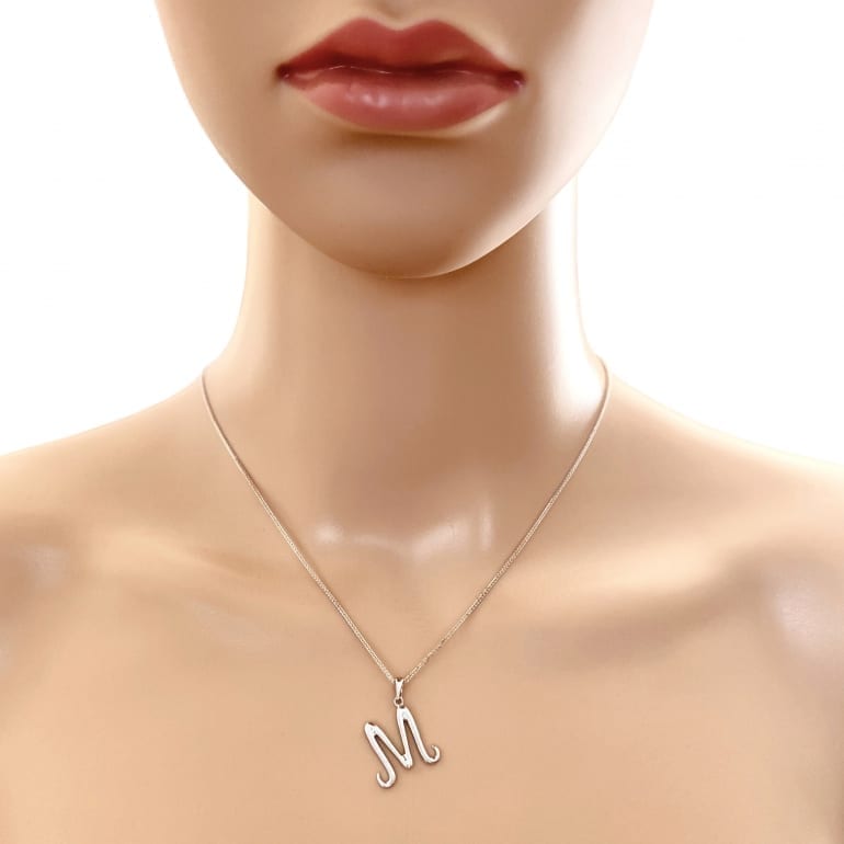 9ct White Gold Pendant - Initial M