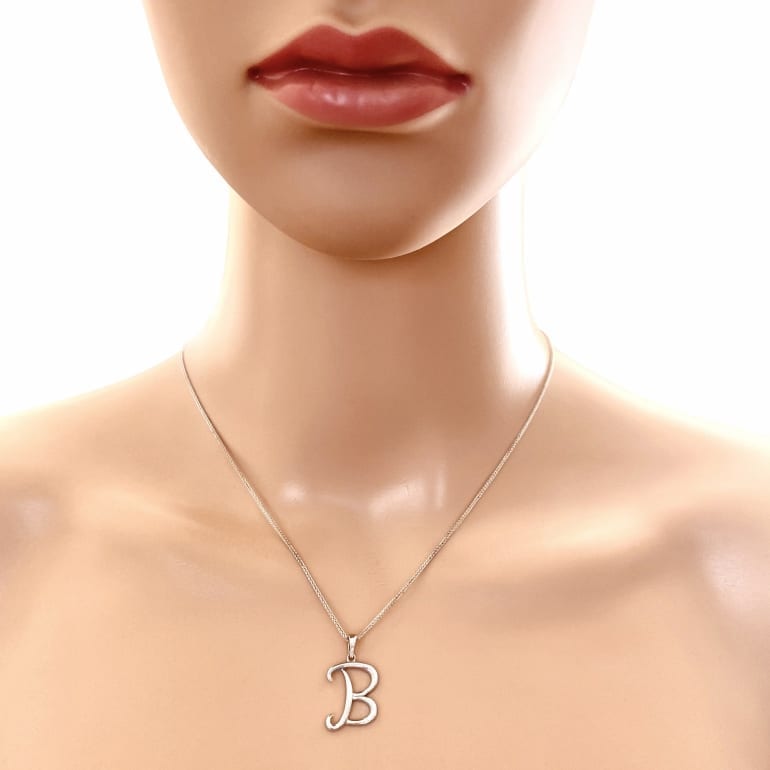 9ct White Gold Pendant - Initial B