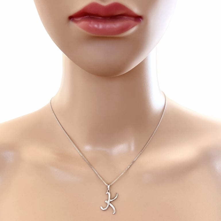 9ct White Gold Pendant - Initial K