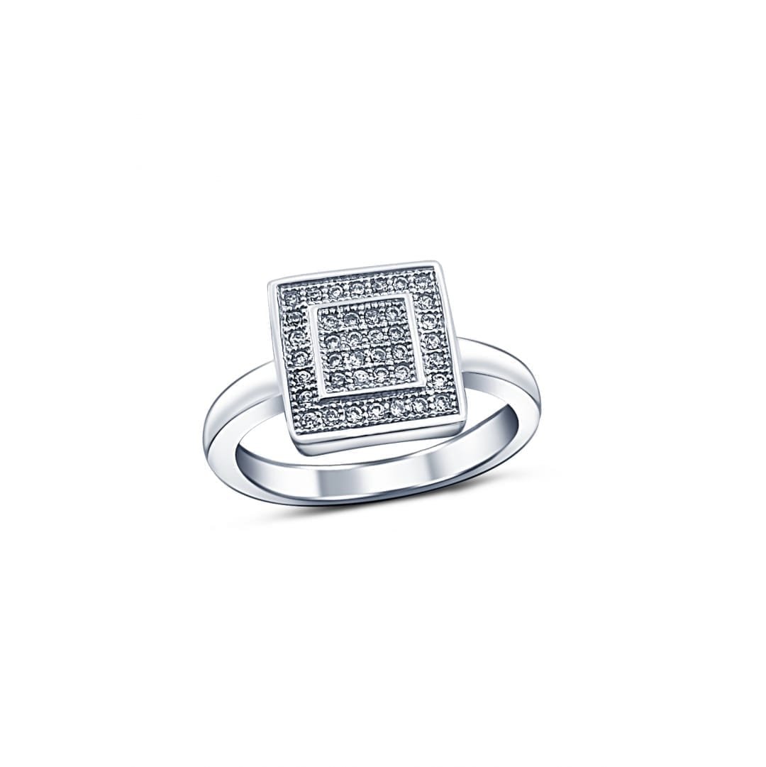 Luxurious square sterling silver ring with cubic zirconia