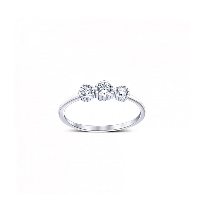 Narrow white gold ring with three cubic zirconia stones