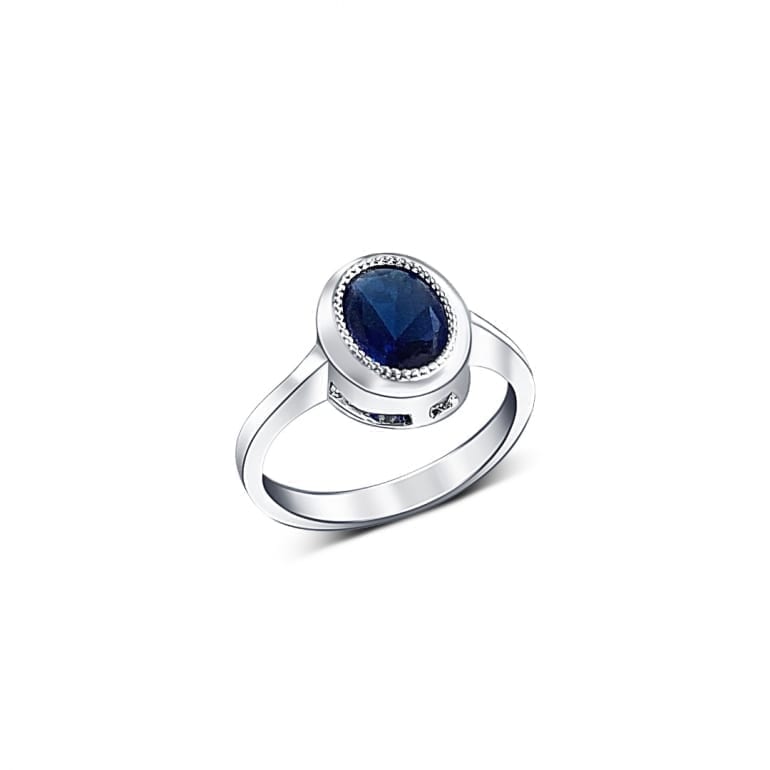 Sterling silver ring with one oval blue cubic zirconia stone