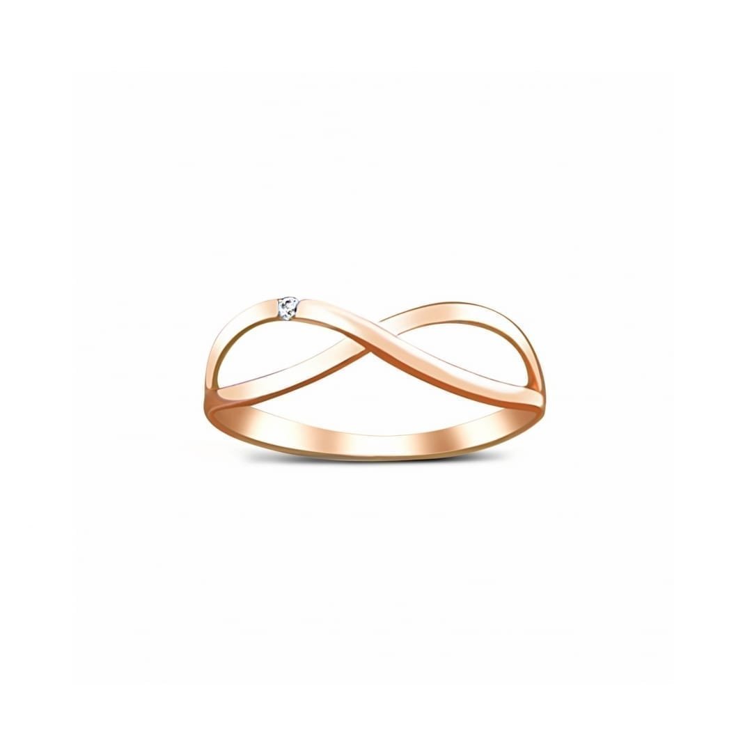 Infinity rose gold ring with one cubic zircon stone