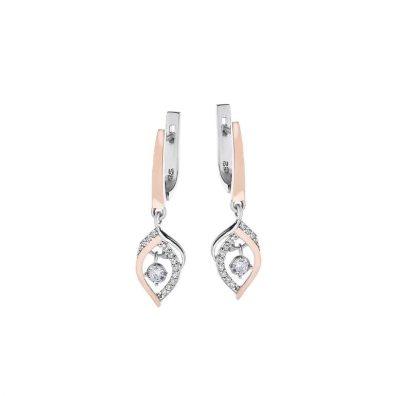 Dangling sterling silver earrings with 9ct gold plates and cubic zirconia