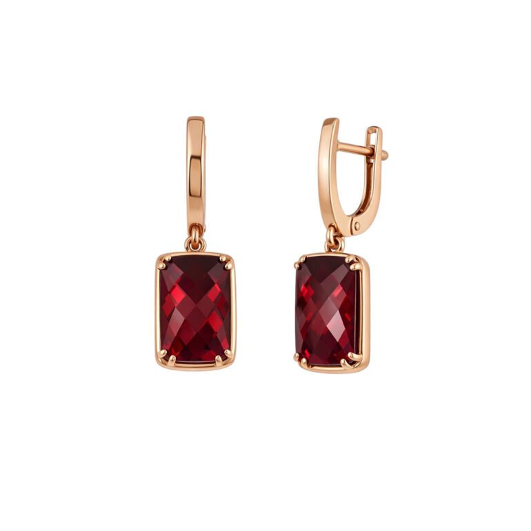 14ct Rose Gold Earrings With Synthetic Ruby