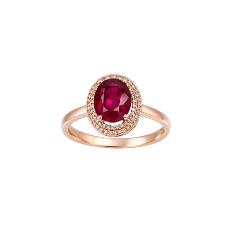 14ct Rose Gold Ring With Synthetic Ruby And Cubic Zirconia