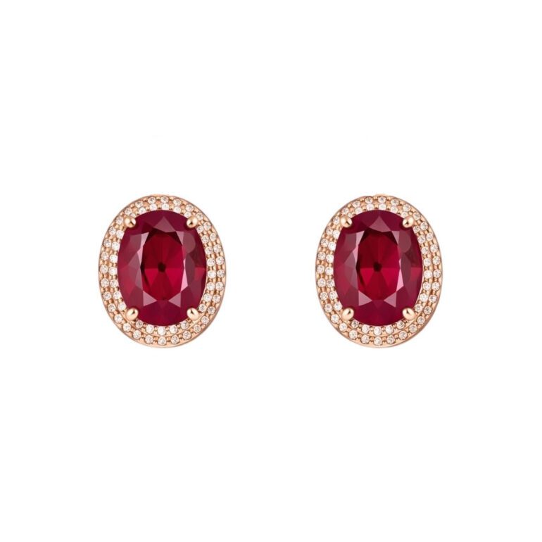 14ct Rose Gold Earrings With Ruby And Cubic Zirconia