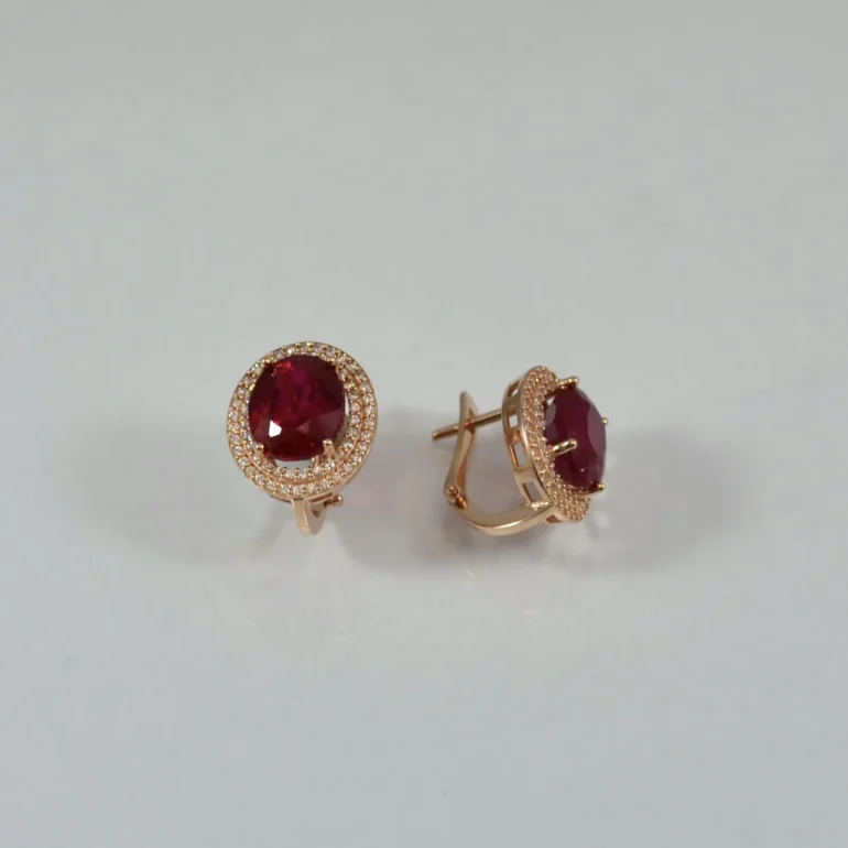 14ct Rose Gold Earrings With Ruby And Cubic Zirconia
