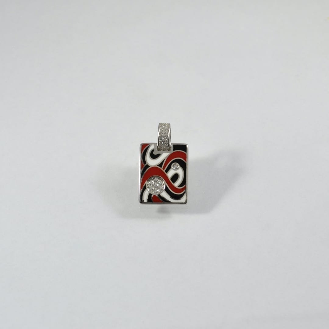 Sterling silver pendant with enamel and cubic zirconia