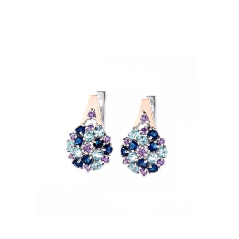 Sterling silver earrings with 9ct gold plates and blue purple cubic zirconia