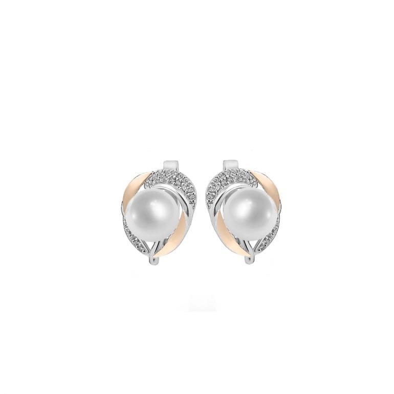 Puošnūs sidabriniai auskarai su auksinėmis plokštelėmis ir kultivuotais perlais