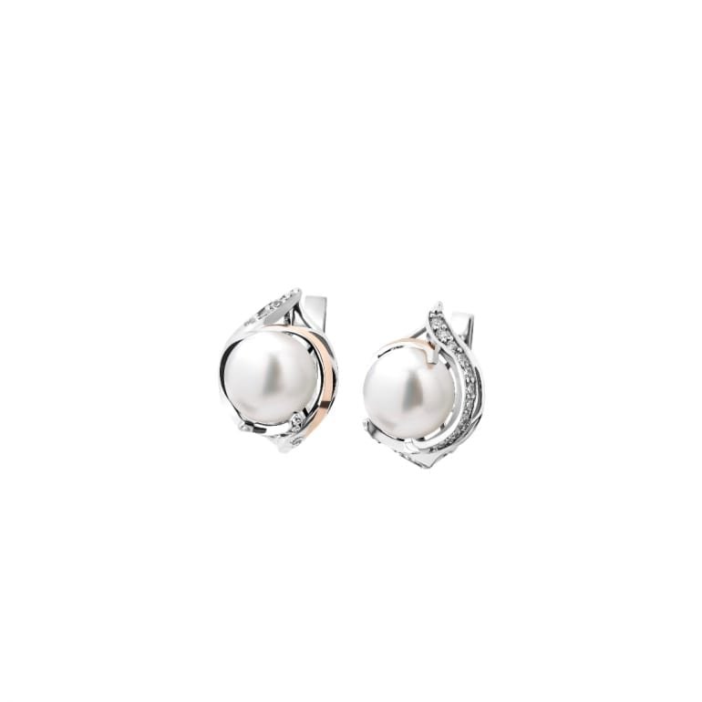 Sterling silver earrings with 9ct gold plates and cultivated pearls and cubic zirconia