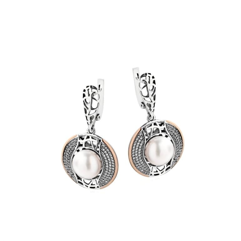 Sterling silver earrings with 9ct gold plates and cultivated pearls