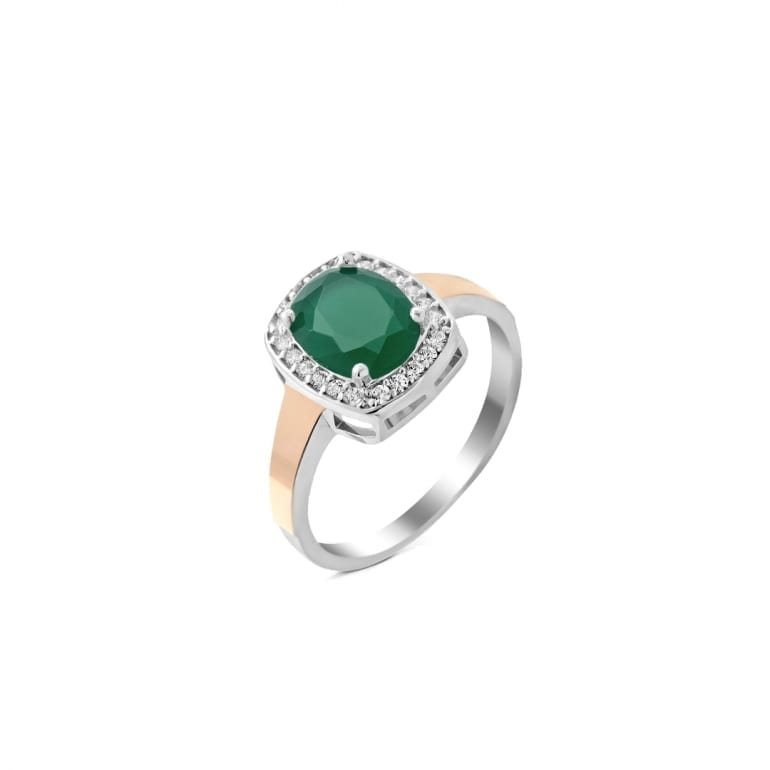 Sterling silver ring with 9ct gold plates and green cubic zirconia