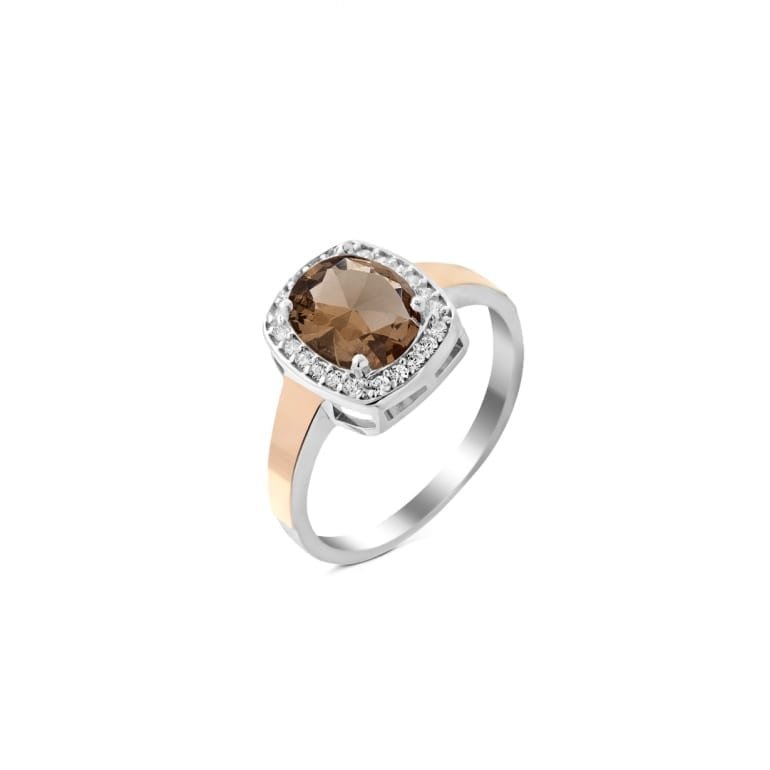 Sterling silver ring with 9ct gold plates and cubic zirconia