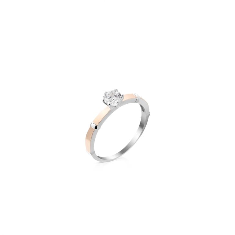 Sterling silver ring with 9ct gold plates and cubic zirconia