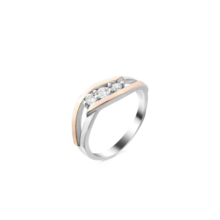 Sterling silver ring with 9ct gold plates and cubic zirconia