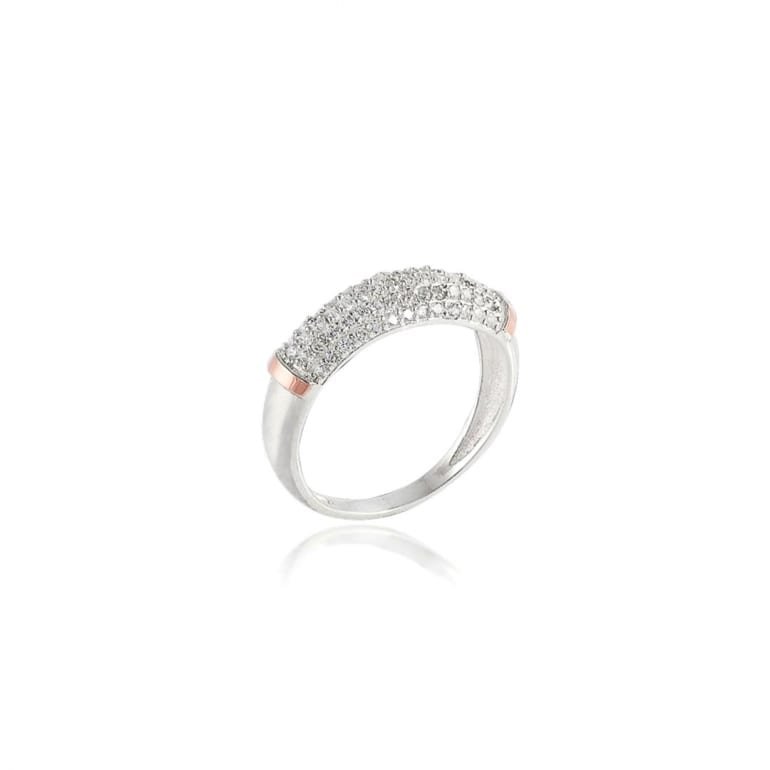 Sterling silver ring with 9ct gold plates and cubic zirconia