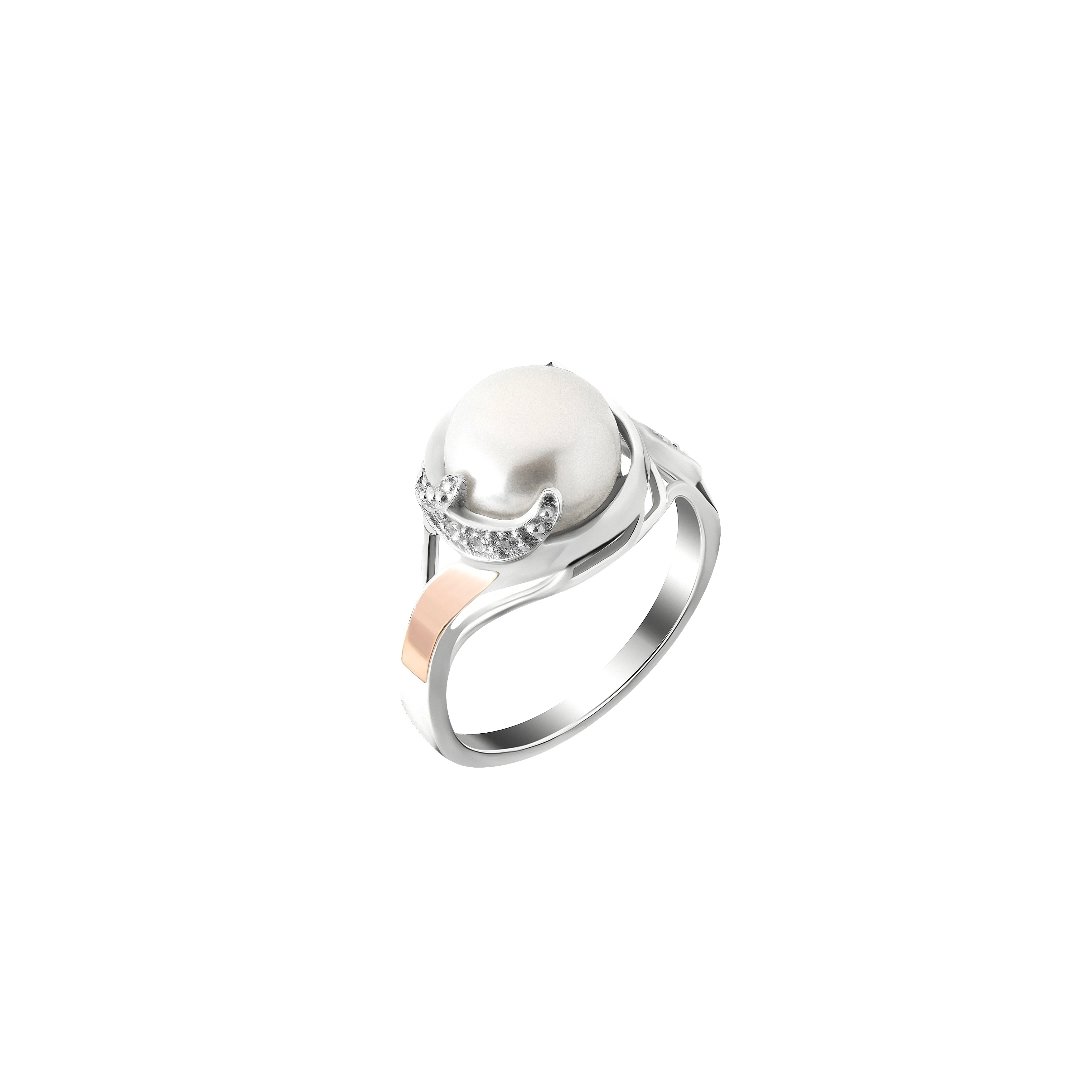 Sterling Silver Ring With 9ct Gold Plates And White Cultivated Pearl ...
