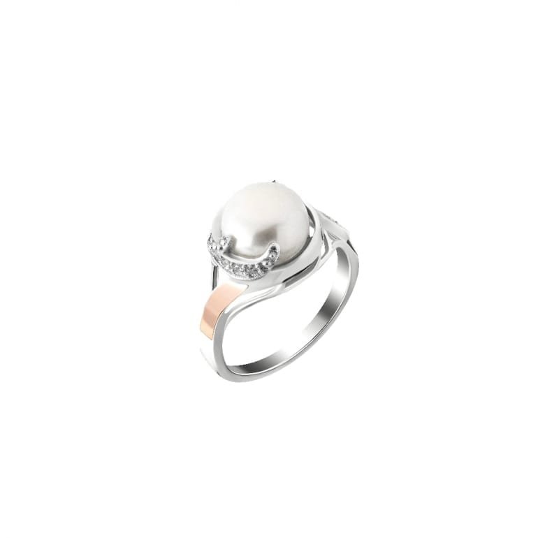 Sterling silver ring with 9ct gold plate and white cultivated pearl