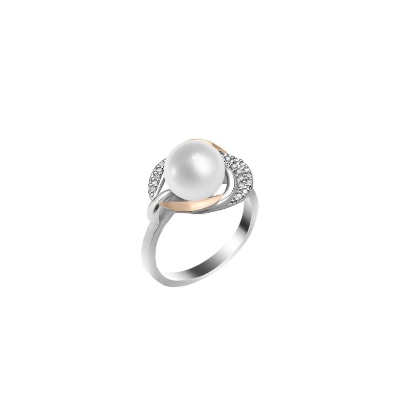 Sterling silver ring with 9ct gold plate and white cultivated pearl