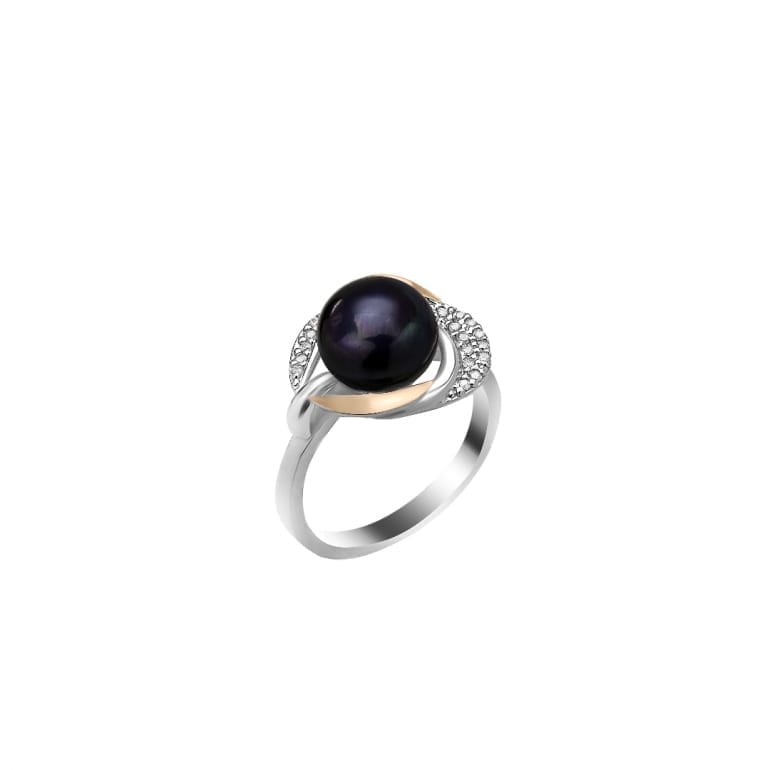 Sterling silver ring with 9ct gold plate and dark blue cultivated pearl