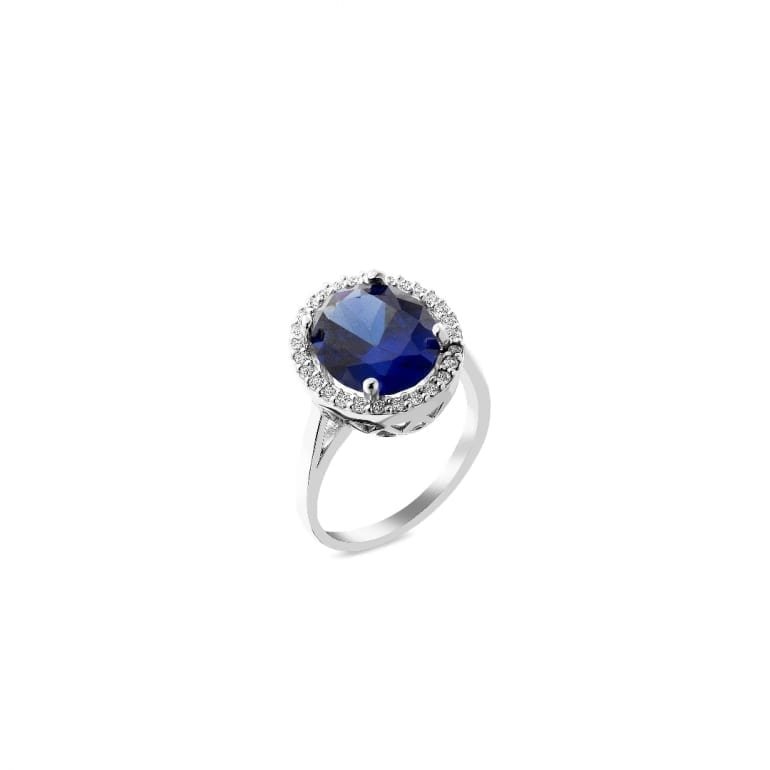 Sidabrinis žiedas su mėlynu cirkoniu