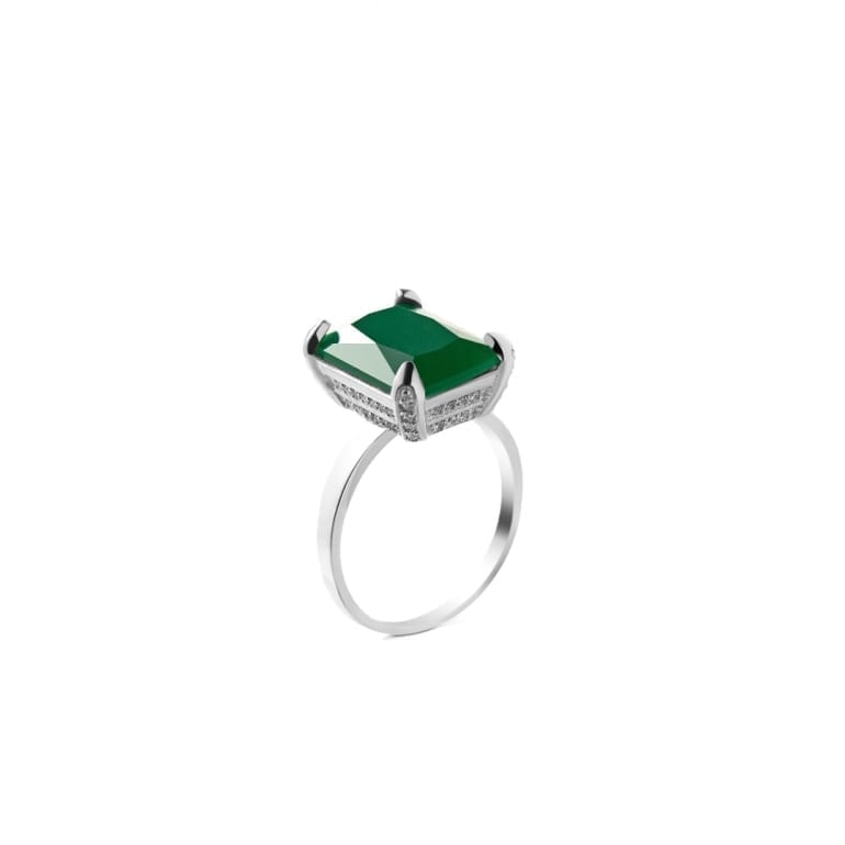 Sterling silver ring with green cubic zirconia