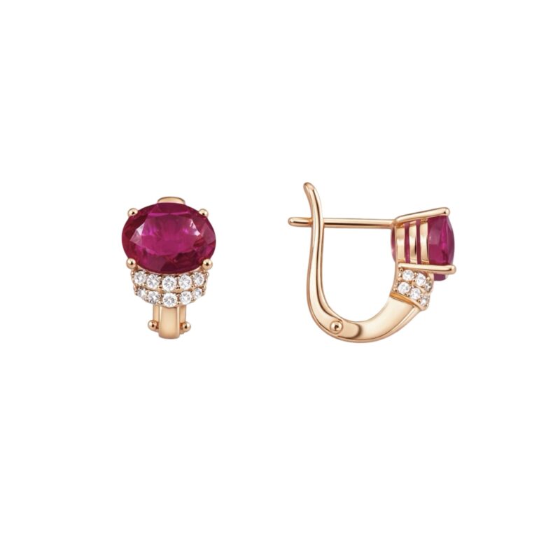 14ct Rose Gold Earrings With Synthetic Ruby And Cubic Zirconia