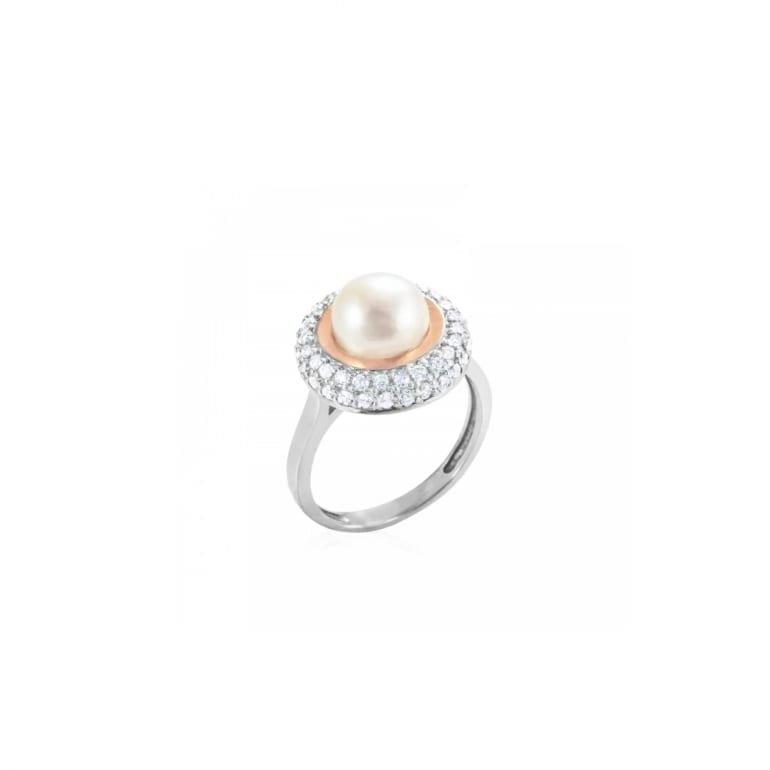 Sterling silver ring with gold plates and cultivated pearl
