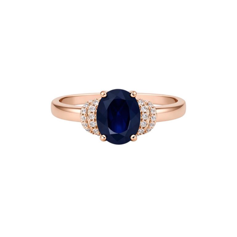 14ct Rose Gold Ring With Sapphire And Cubic Zirconia