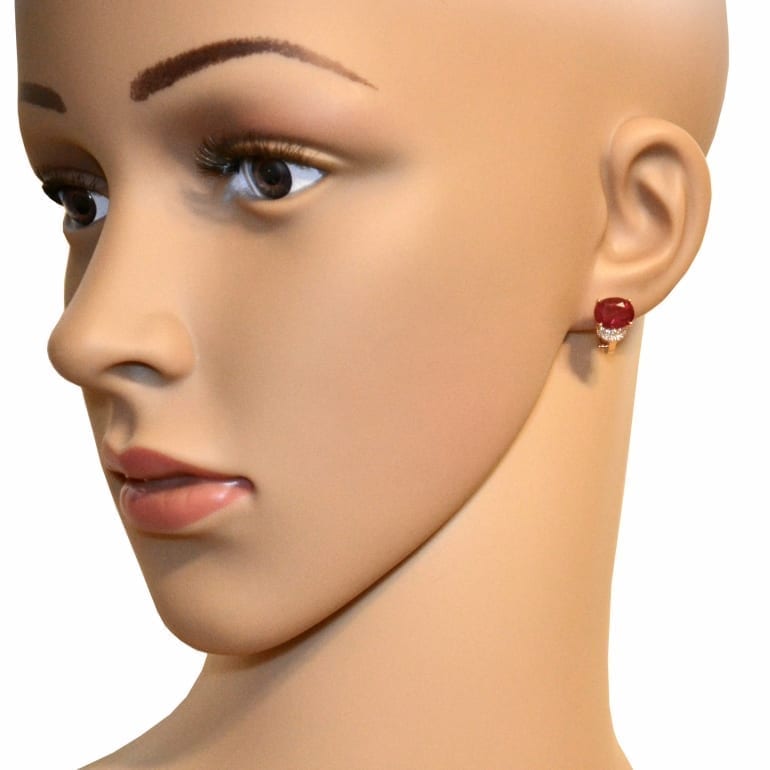 14ct Rose Gold Earrings With Synthetic Ruby And Cubic Zirconia