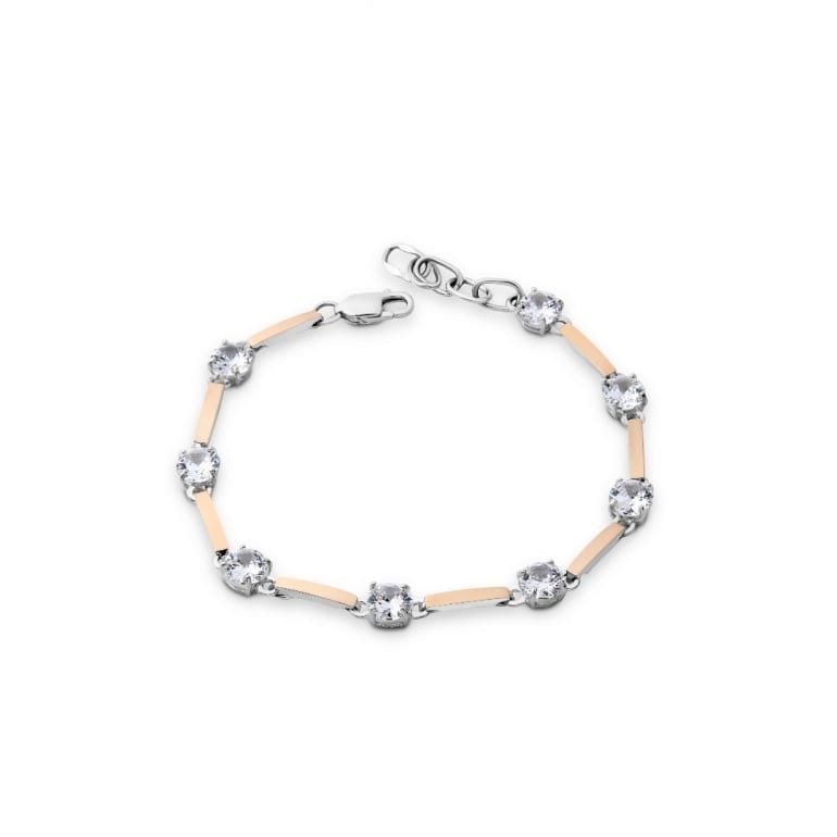 Sterling silver bracelet with gold plates and cubic zirconia