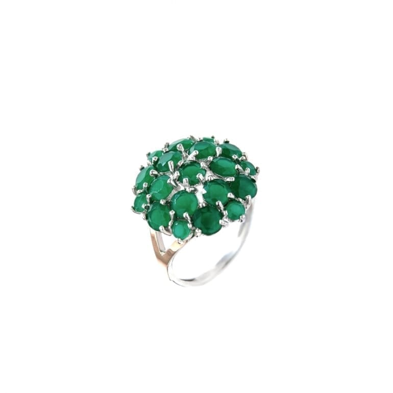 Sterling silver ring with gold plates and green cubic zirconia