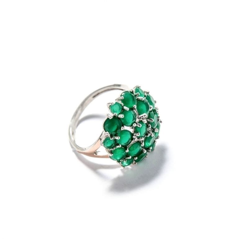 Sterling silver ring with gold plates and green cubic zirconia