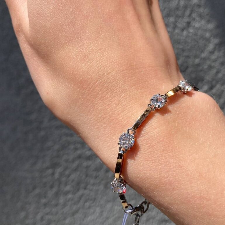 gold plated sterling silver bracelet with cubic zirconia