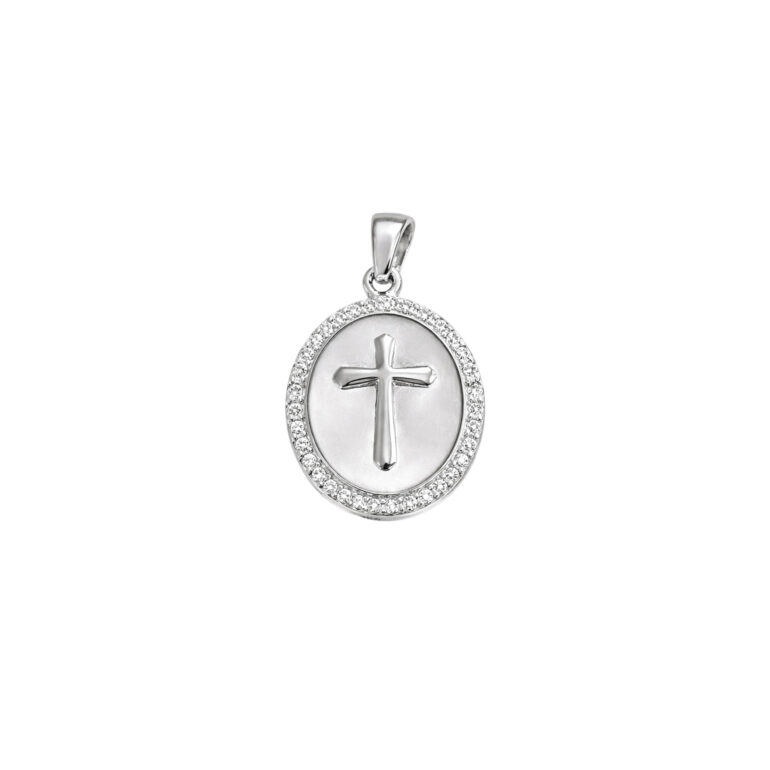 Sterling Silver Cross Amulet With Cubic Zirconia