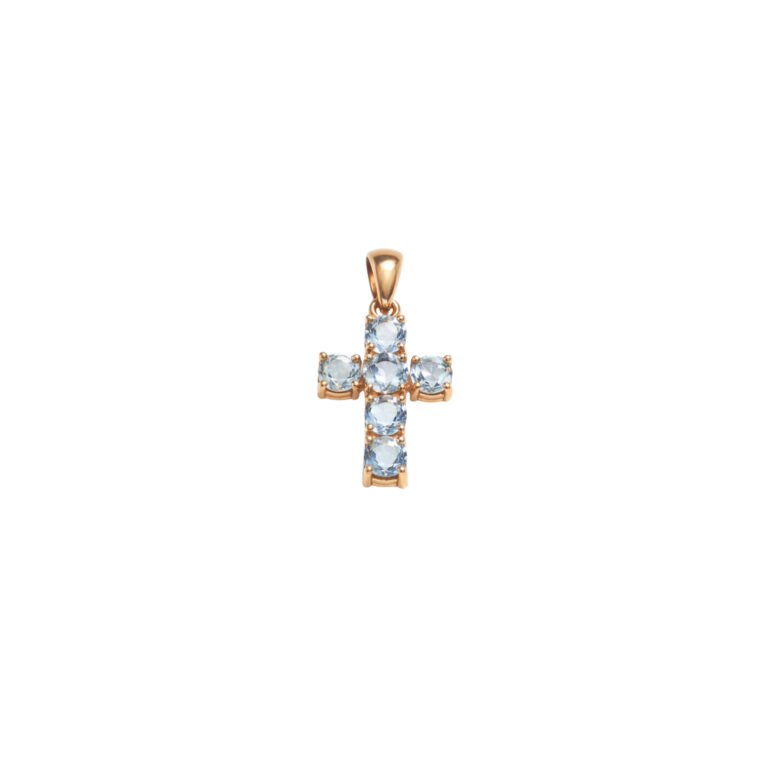 14ct Rose Gold Pendant - Cross With Topaz