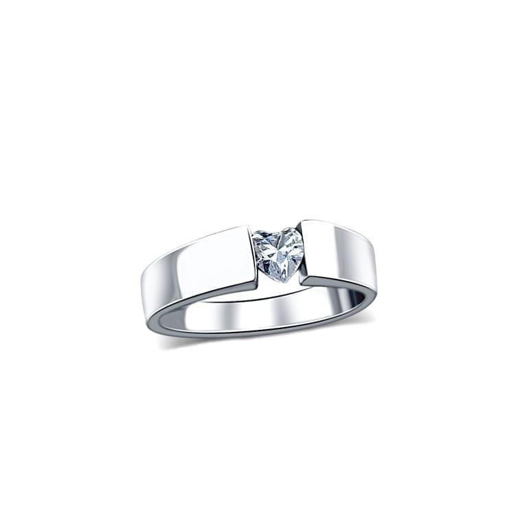 white gold ring with heart shaped cubic zirconia