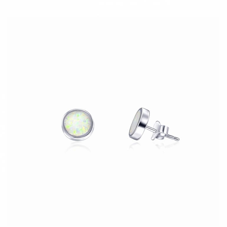 Sterling silver stud earrings with white opal